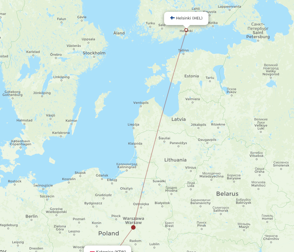 KTW to HEL flights and routes map