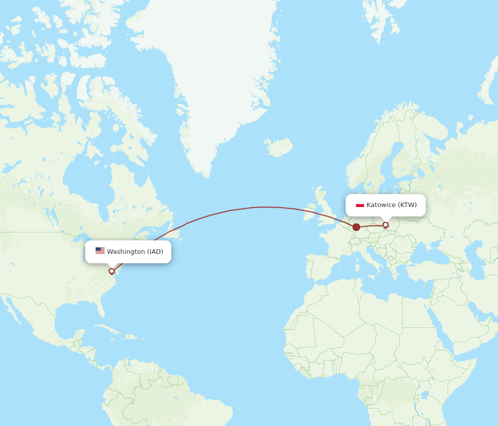 KTW-IAD flight routes