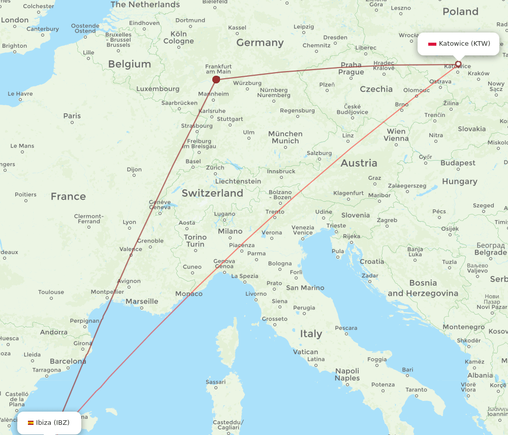 KTW-IBZ flight routes