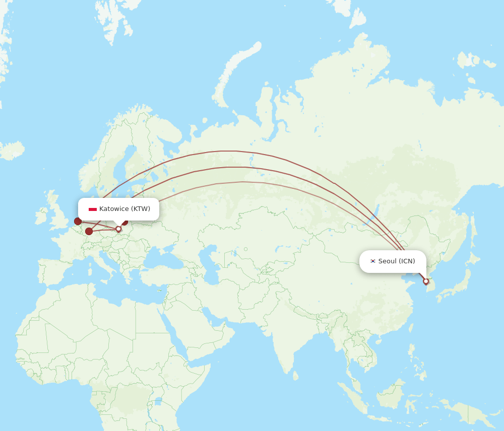 KTW-ICN flight routes