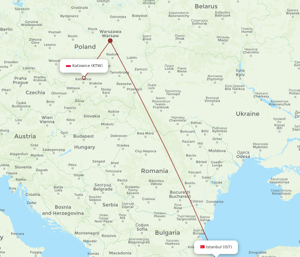 KTW to IST flights and routes map