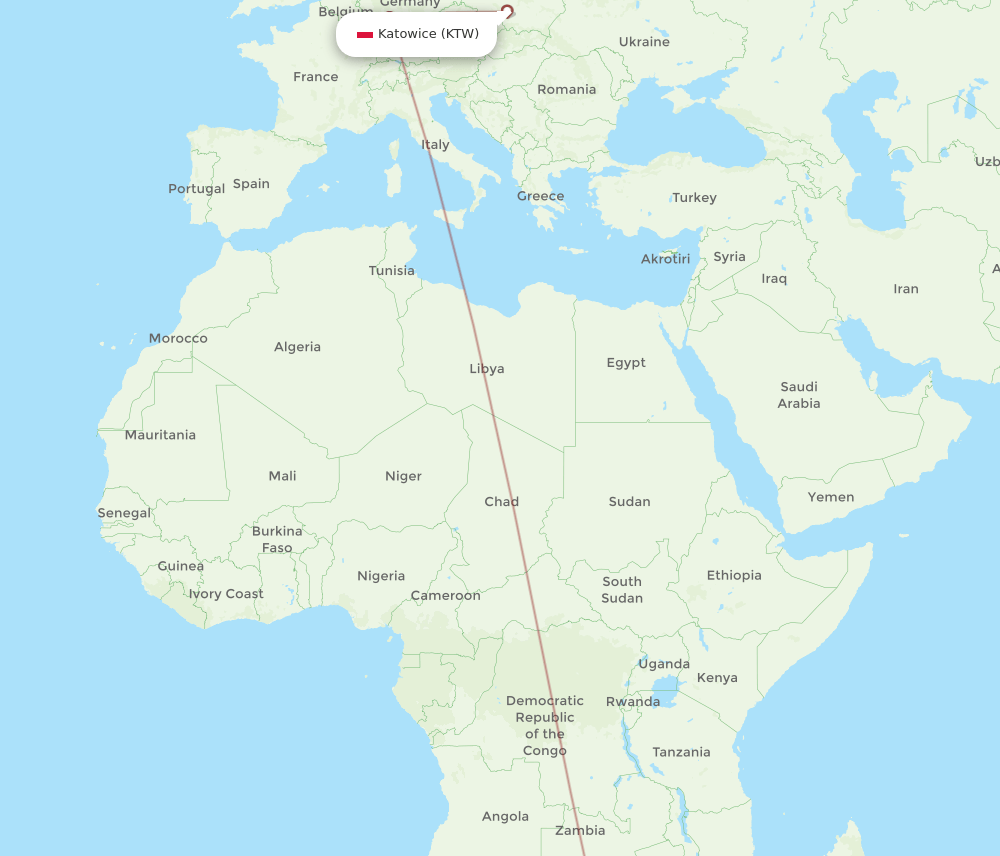 KTW to JNB flights and routes map