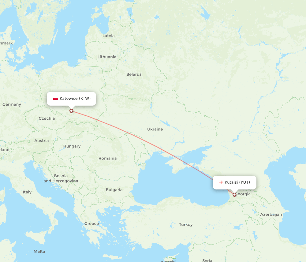 Katowice - Kutaisi route map and flight paths