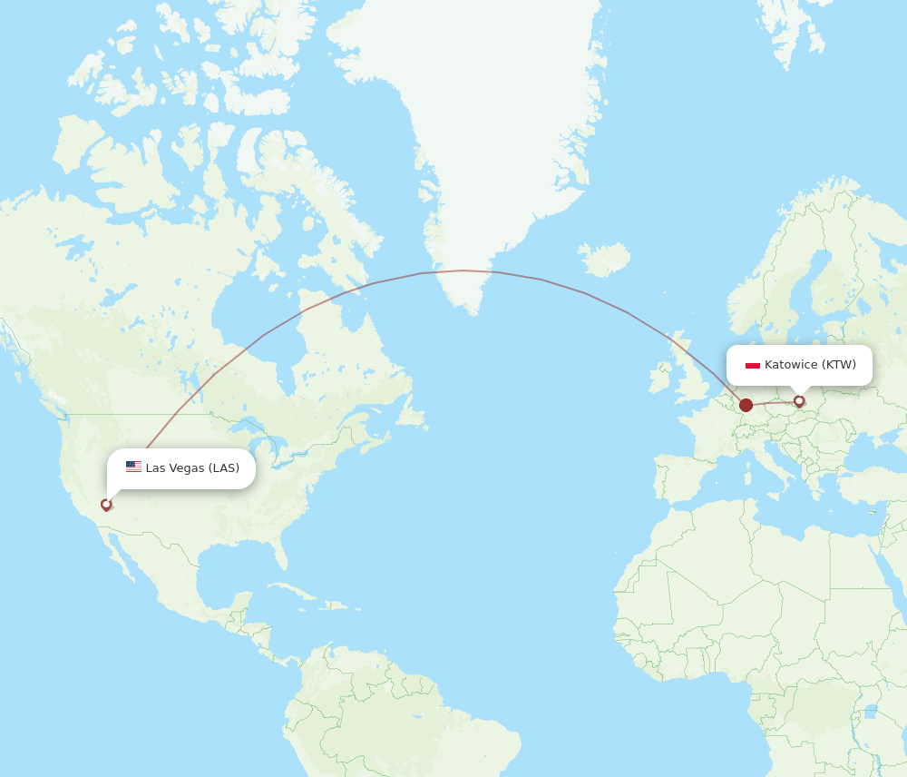KTW-LAS flight routes
