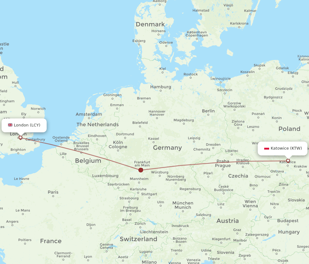 KTW to LCY flights and routes map