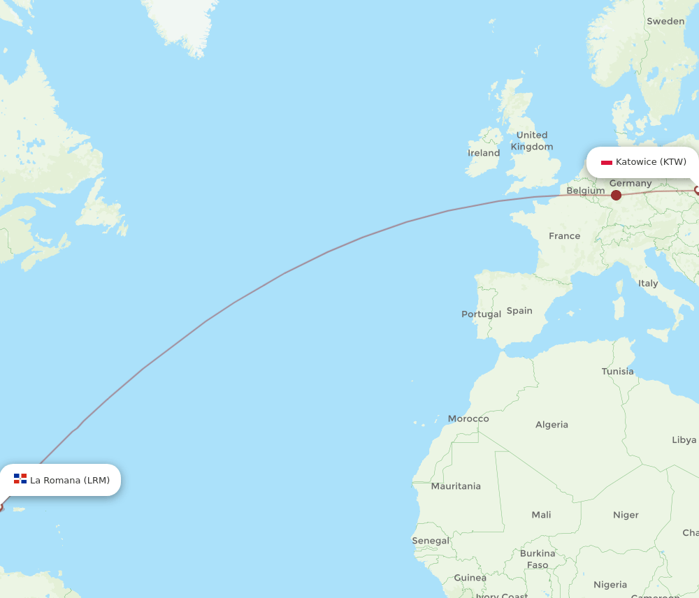 KTW to LRM flights and routes map