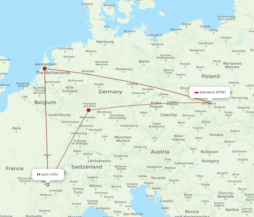 KTW to LYS flights and routes map