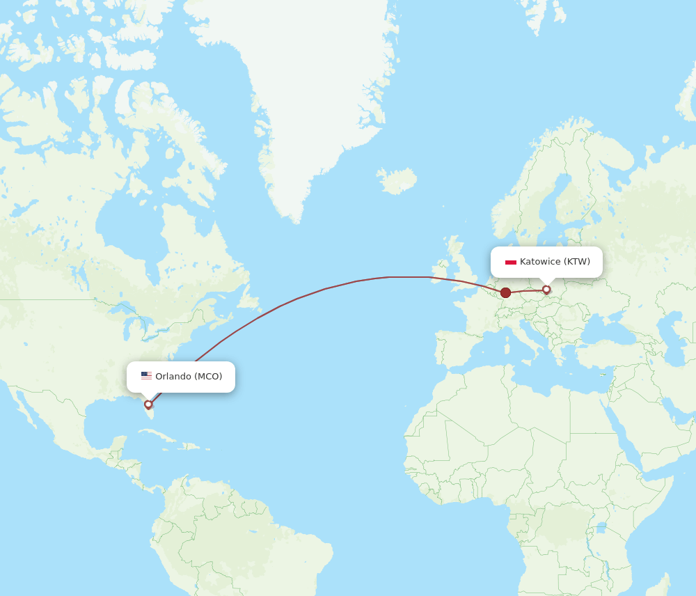 KTW-MCO flight routes