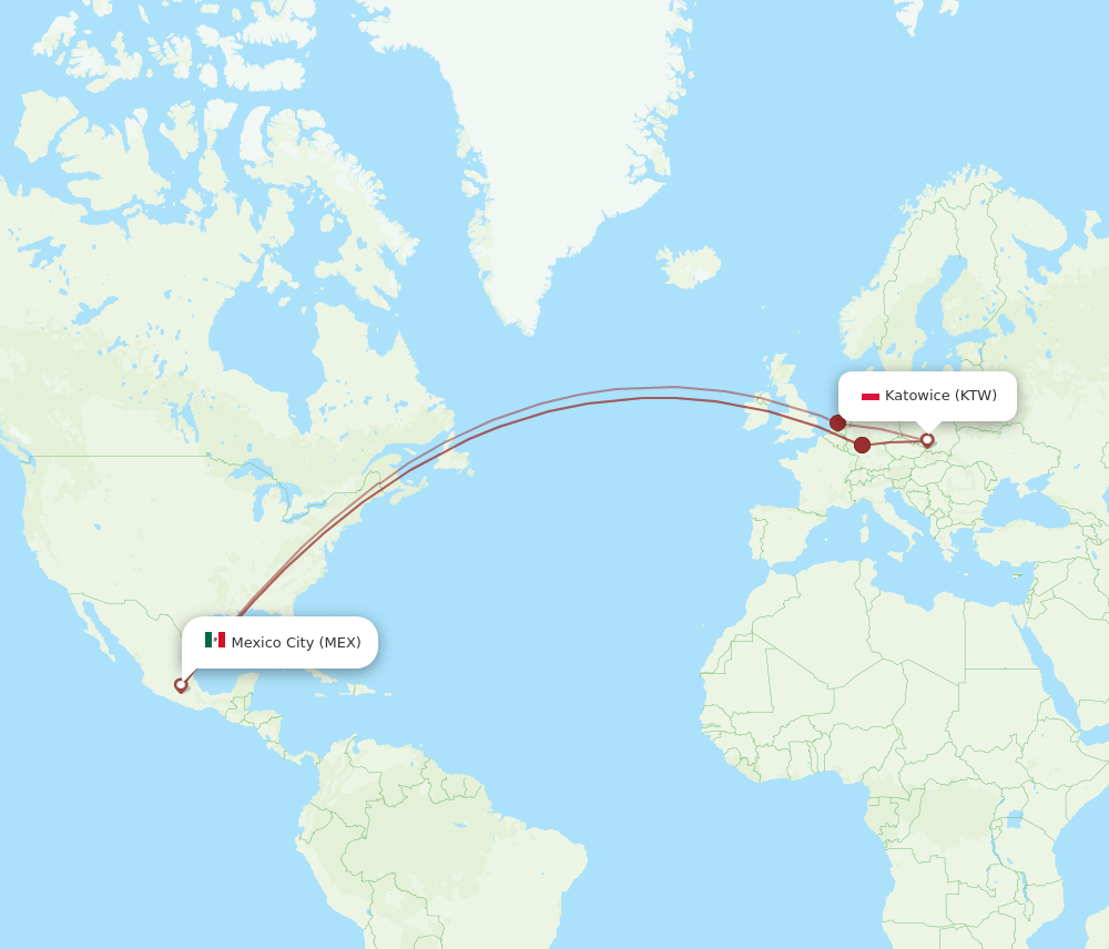 KTW-MEX flight routes
