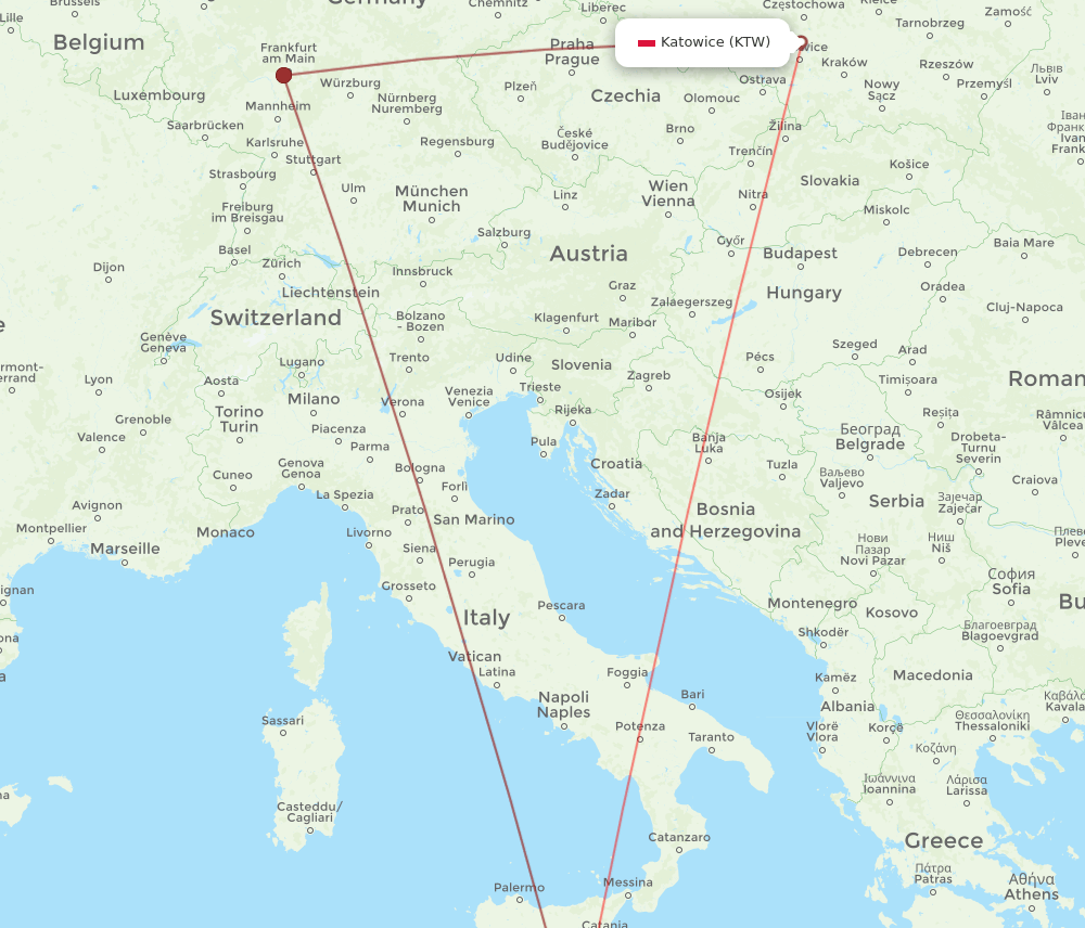 KTW-MLA flight routes