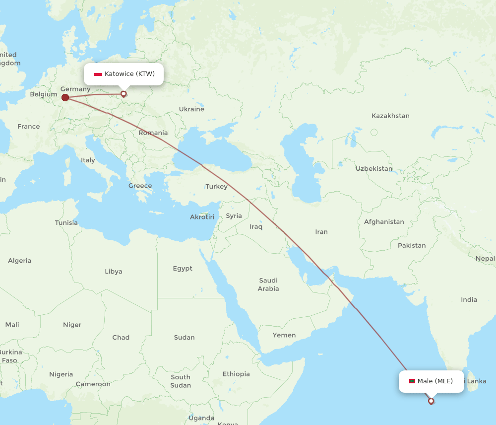 KTW-MLE flight routes