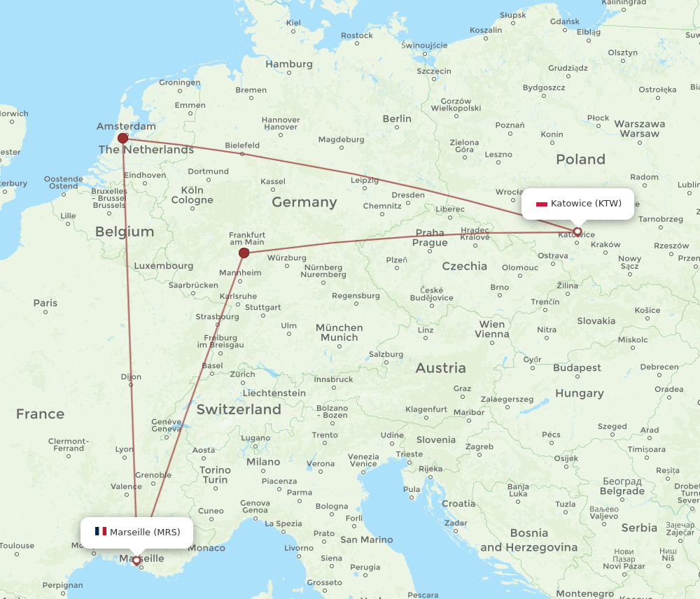 KTW to MRS flights and routes map