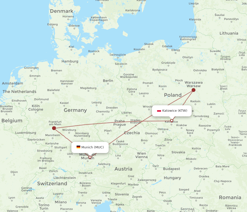 KTW to MUC flights and routes map