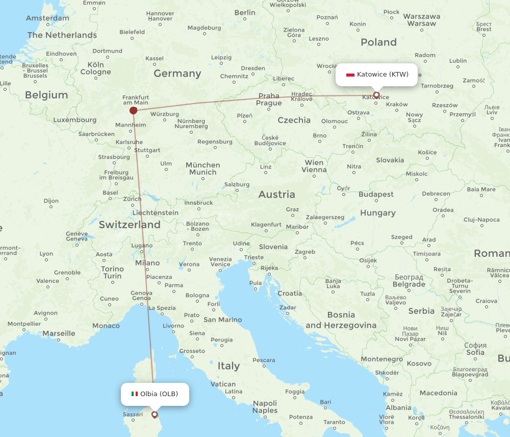KTW-OLB flight routes