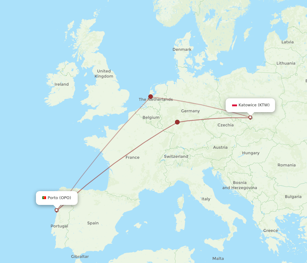 KTW to OPO flights and routes map