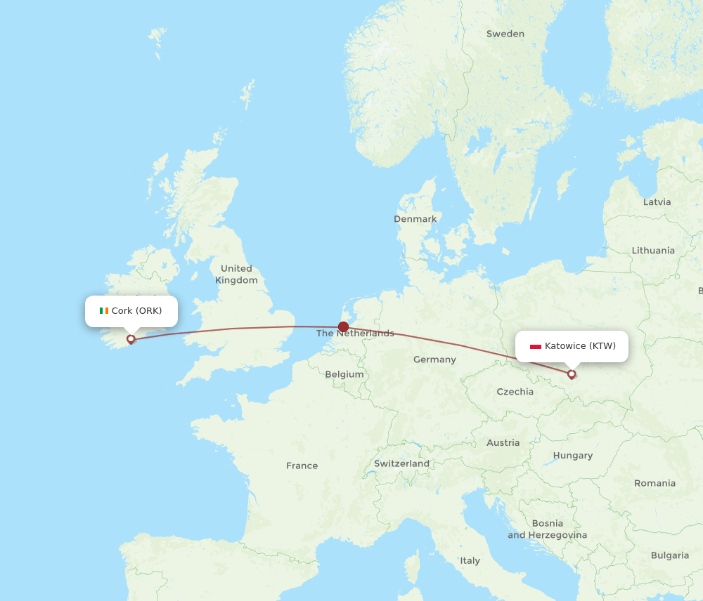 KTW to ORK flights and routes map