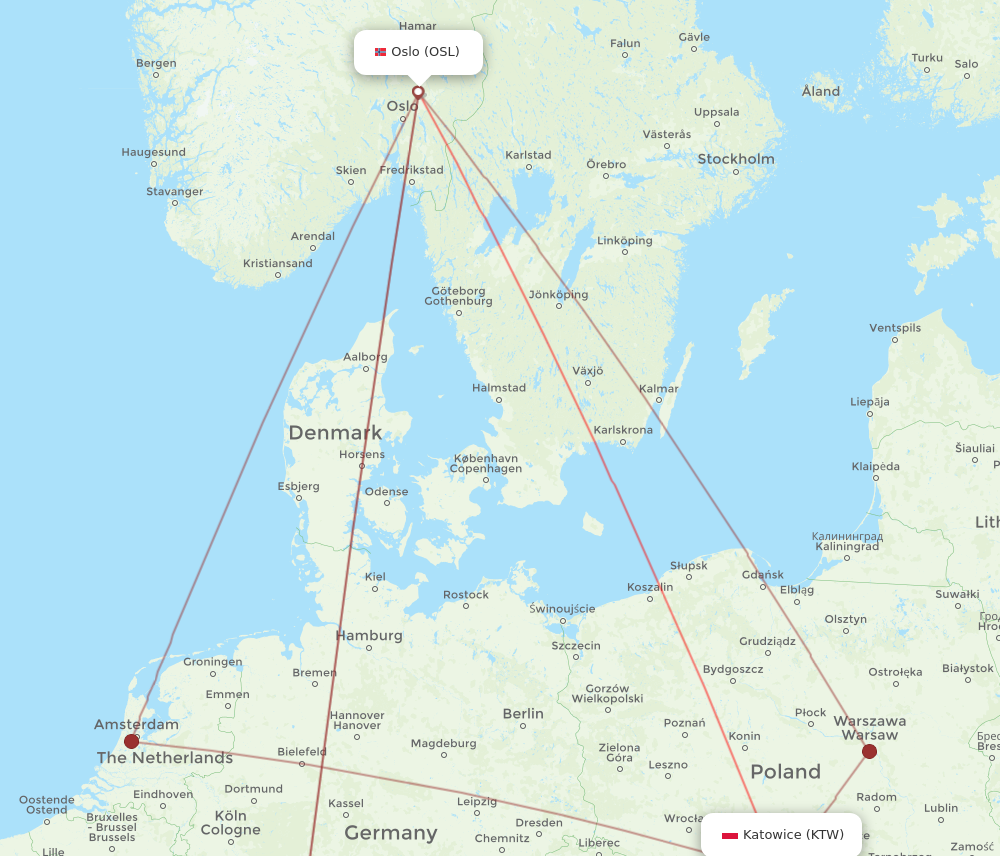 KTW to OSL flights and routes map