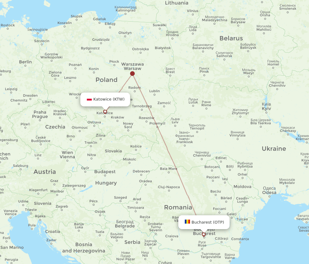 KTW-OTP flight routes