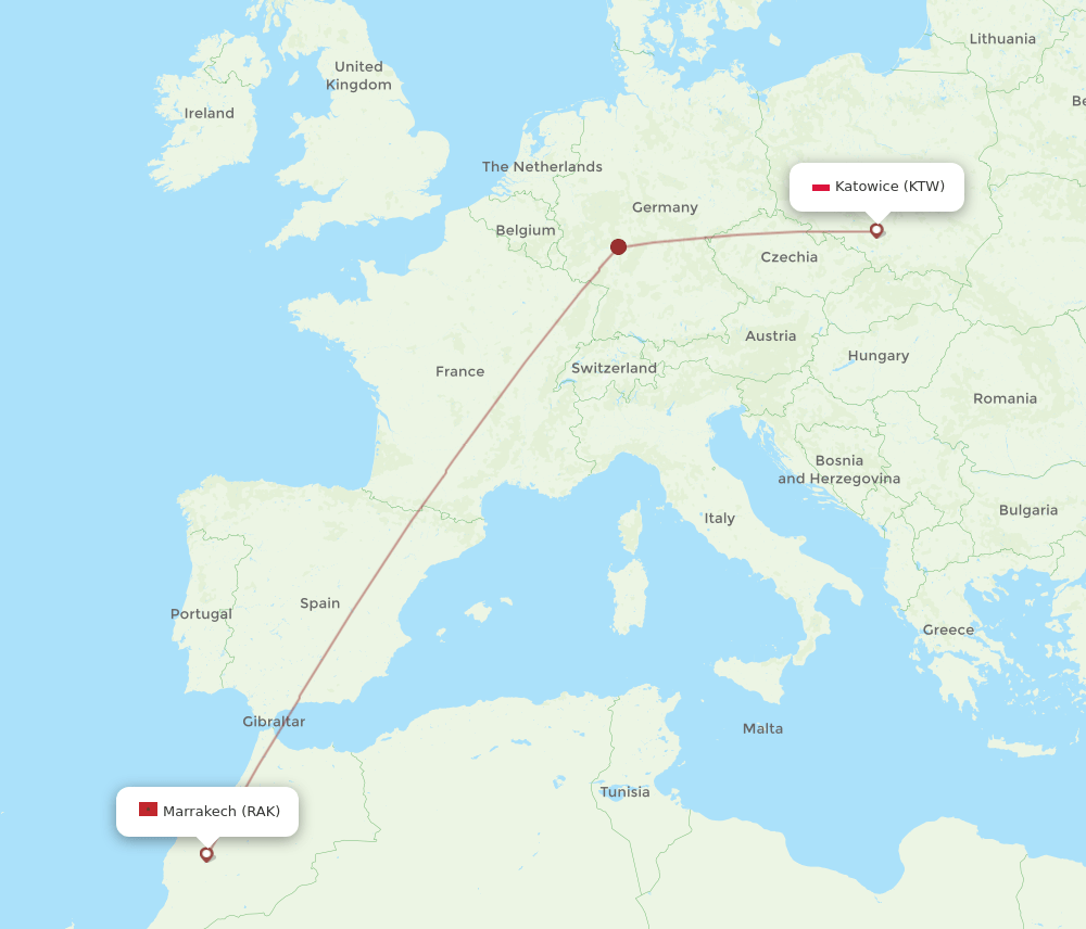 KTW-RAK flight routes