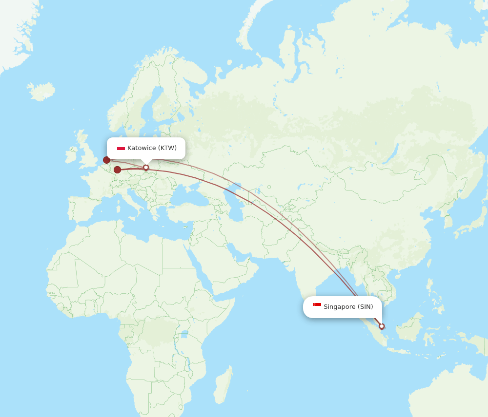 KTW-SIN flight routes