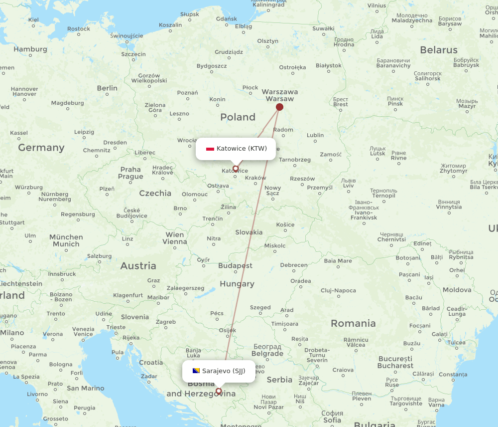 KTW-SJJ flight routes