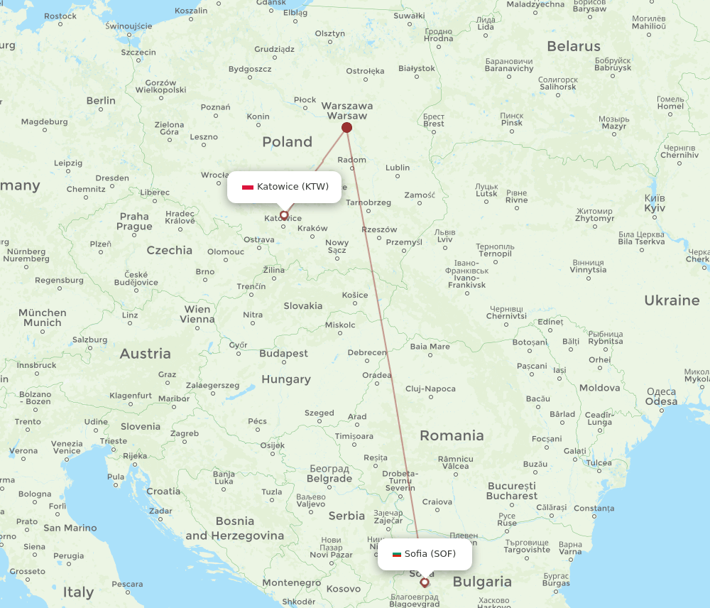 KTW-SOF flight routes