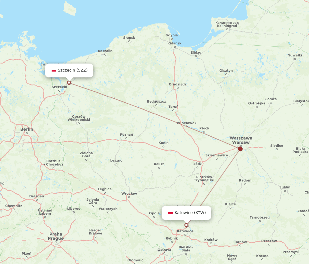 KTW-SZZ flight routes