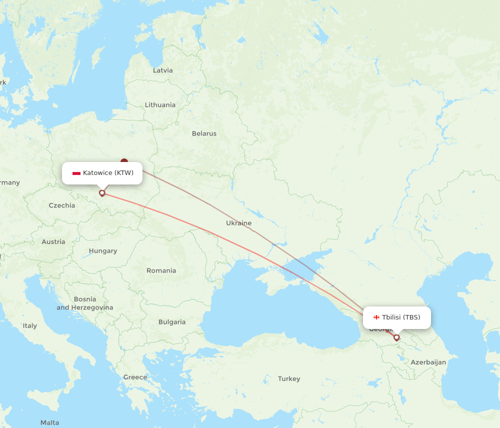 KTW-TBS flight routes
