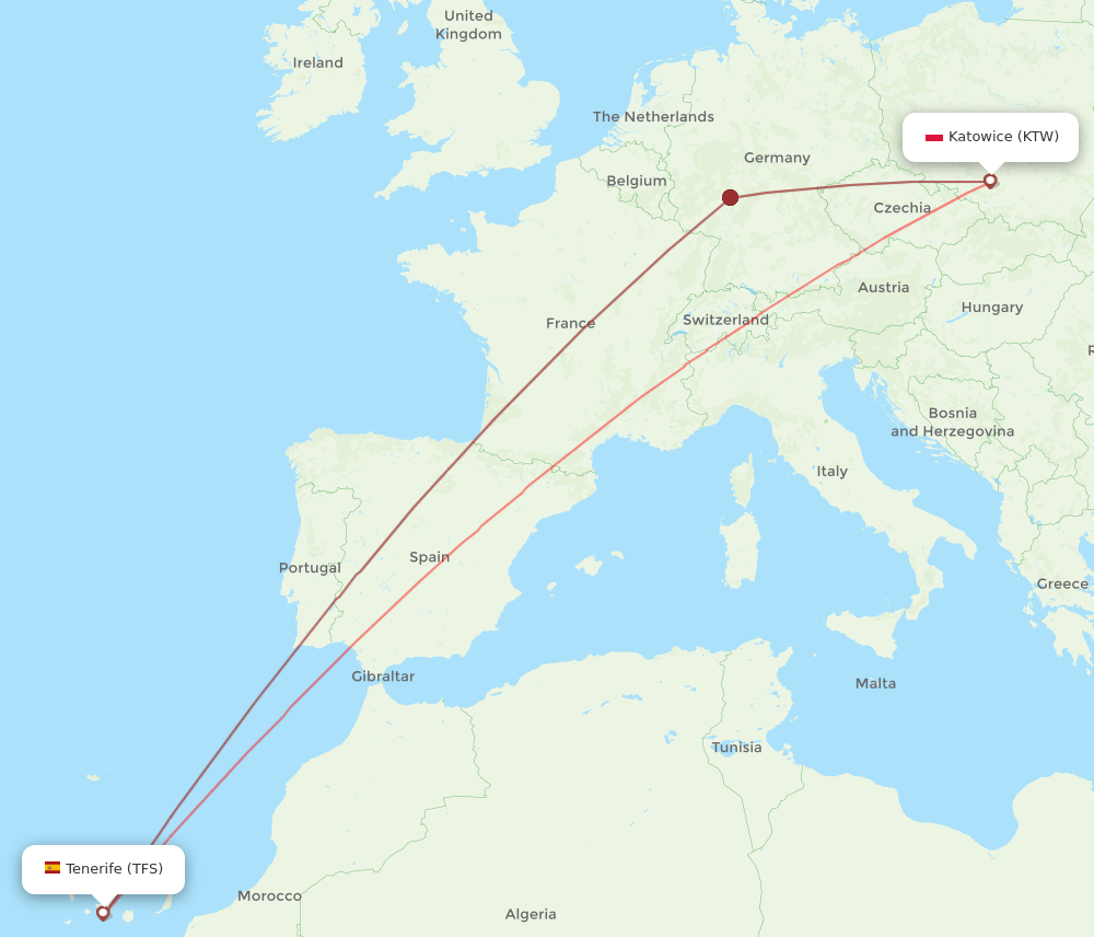 KTW-TFS flight routes