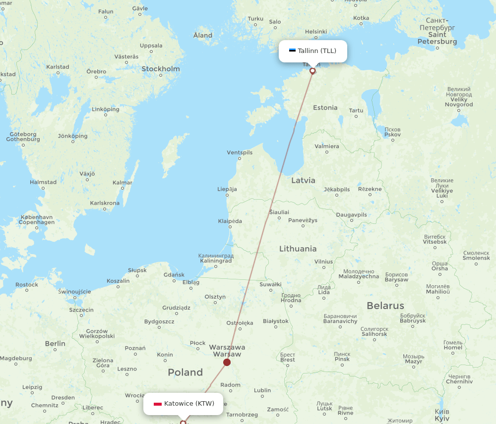 KTW-TLL flight routes