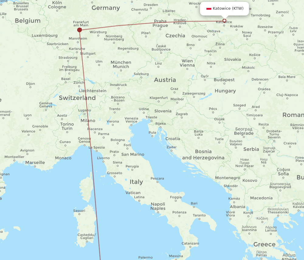 KTW-TUN flight routes