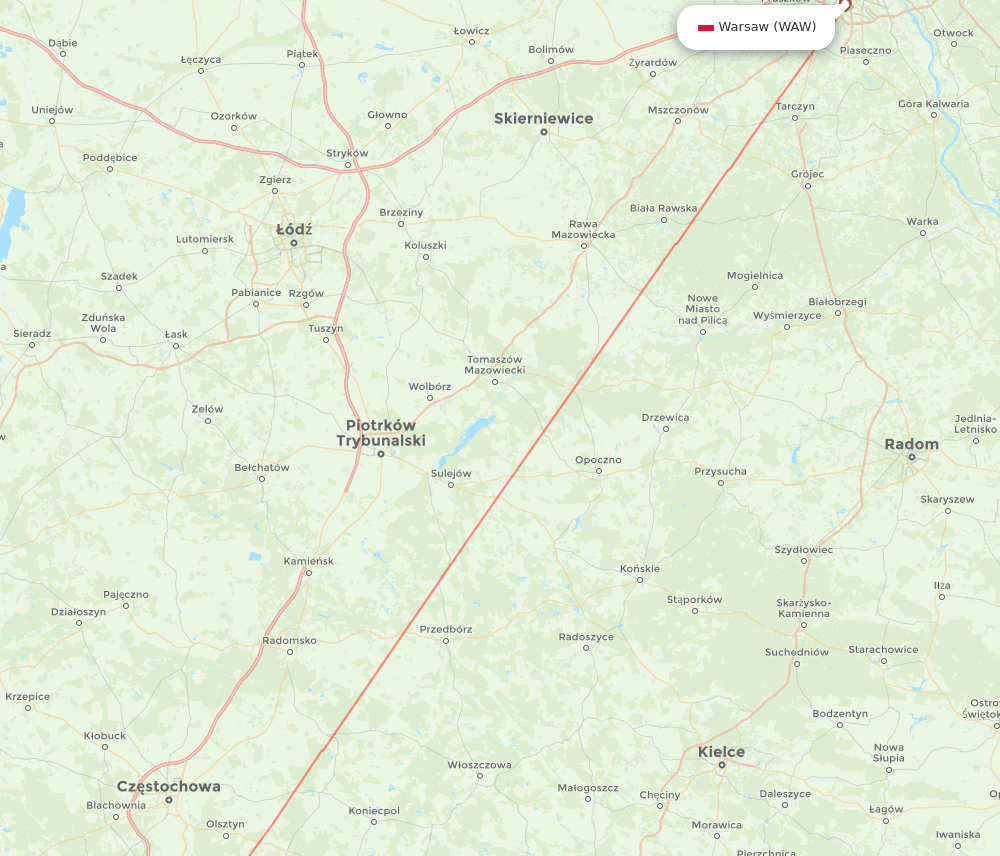 Katowice - Warsaw route map and flight paths