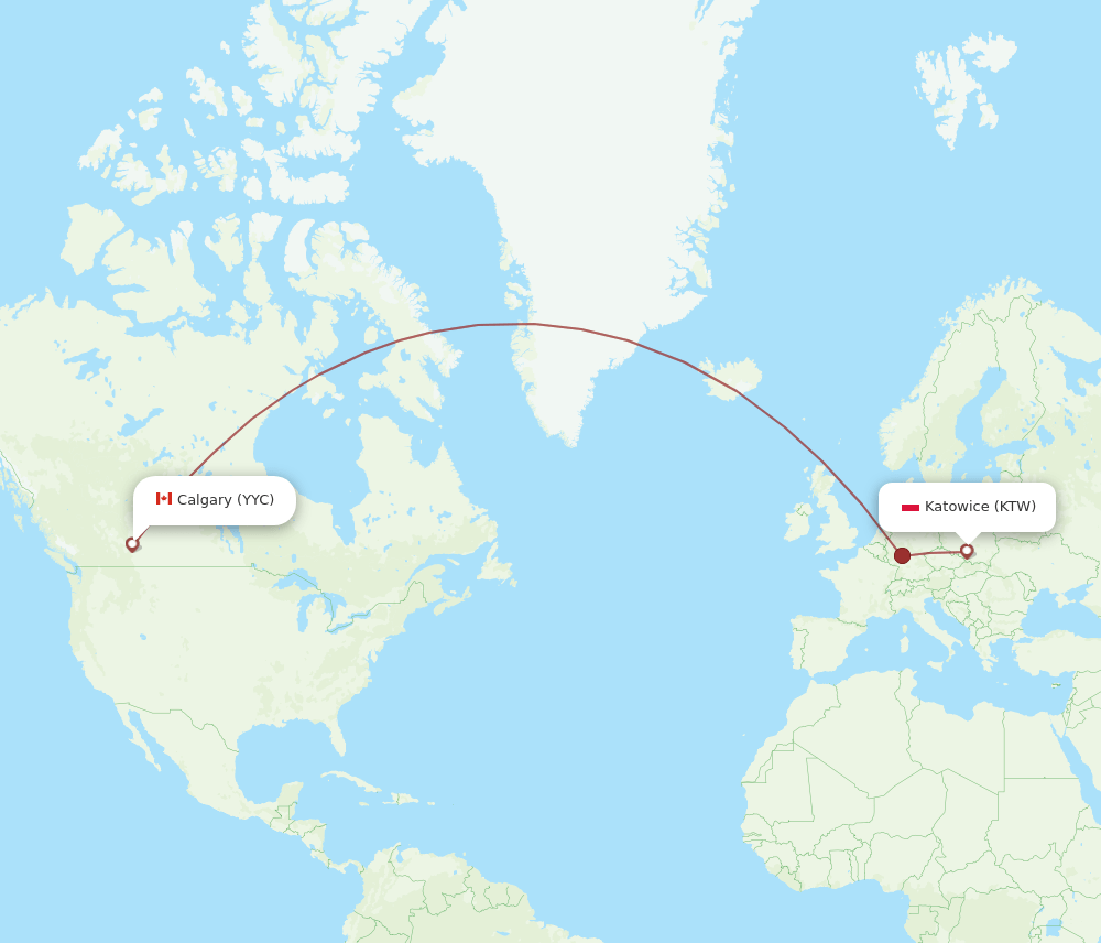 YYC to KTW flights and routes map