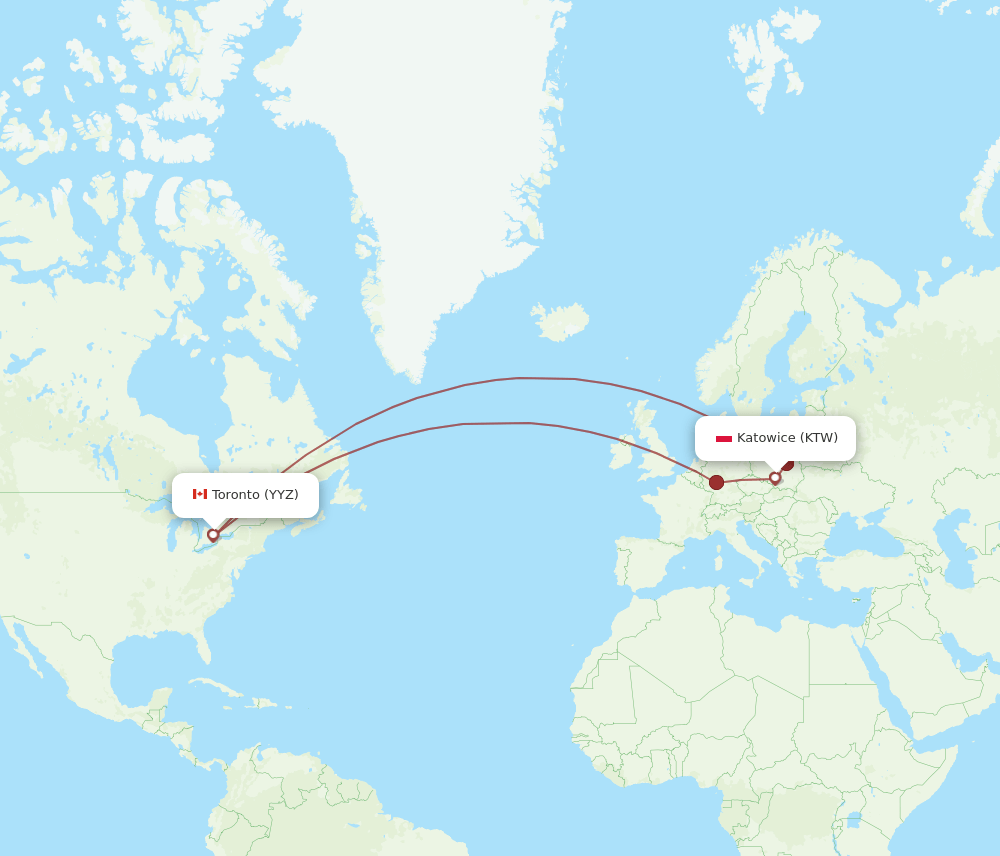 Toronto - Katowice route map and flight paths