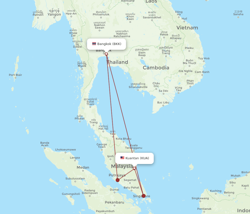 KUA-BKK flight routes