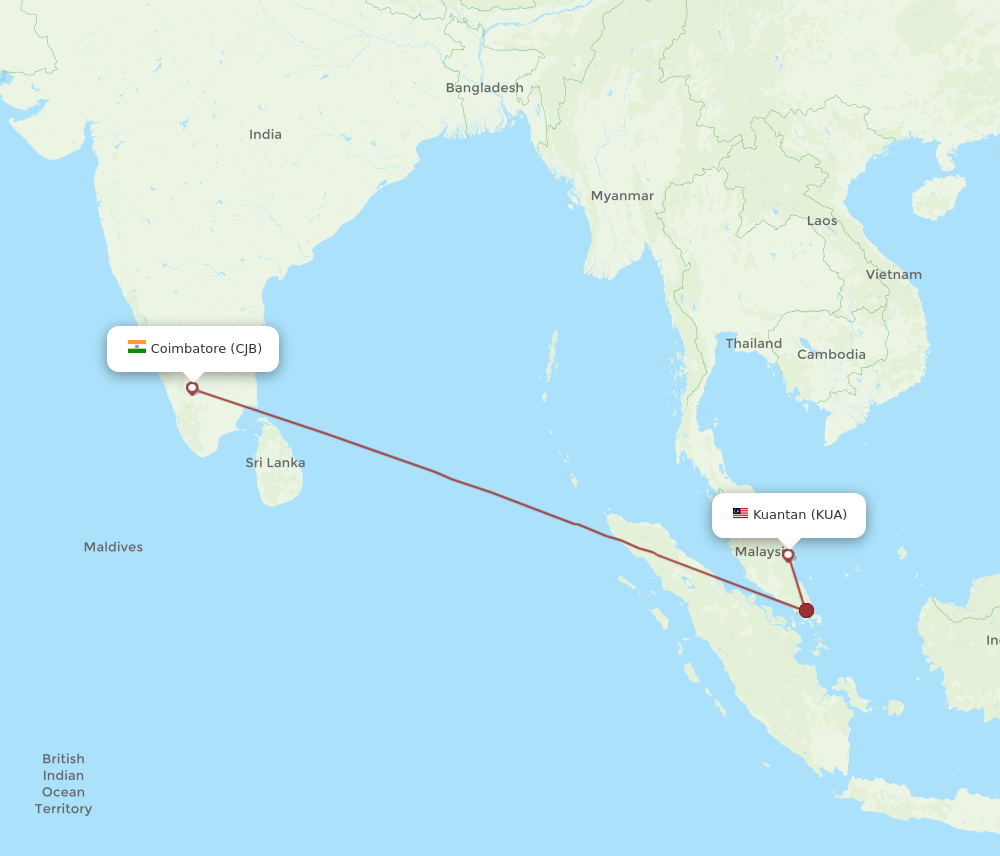 CJB to KUA flights and routes map