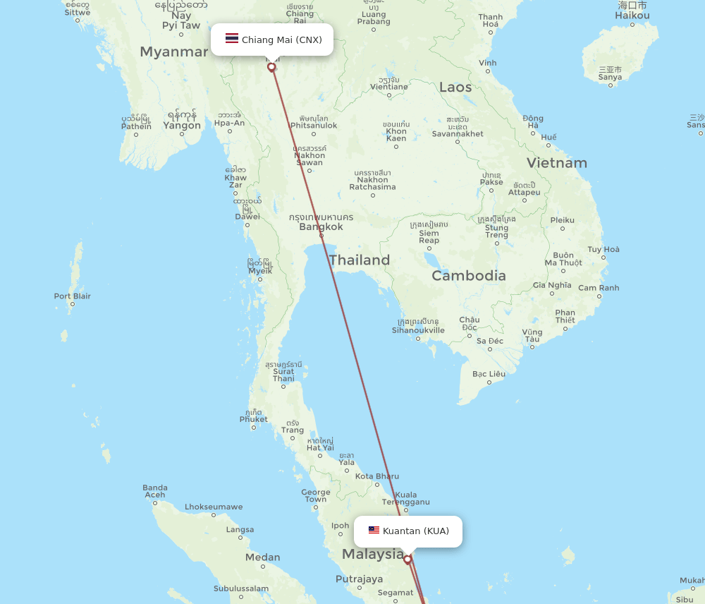 CNX to KUA flights and routes map