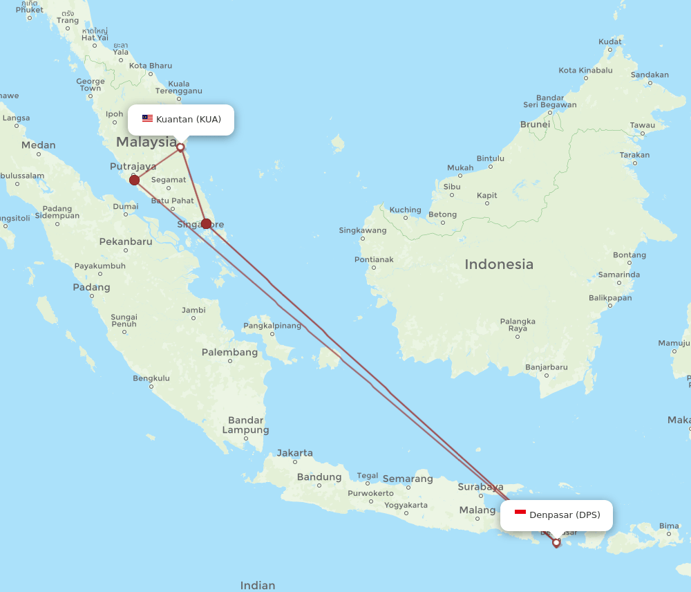 KUA-DPS flight routes