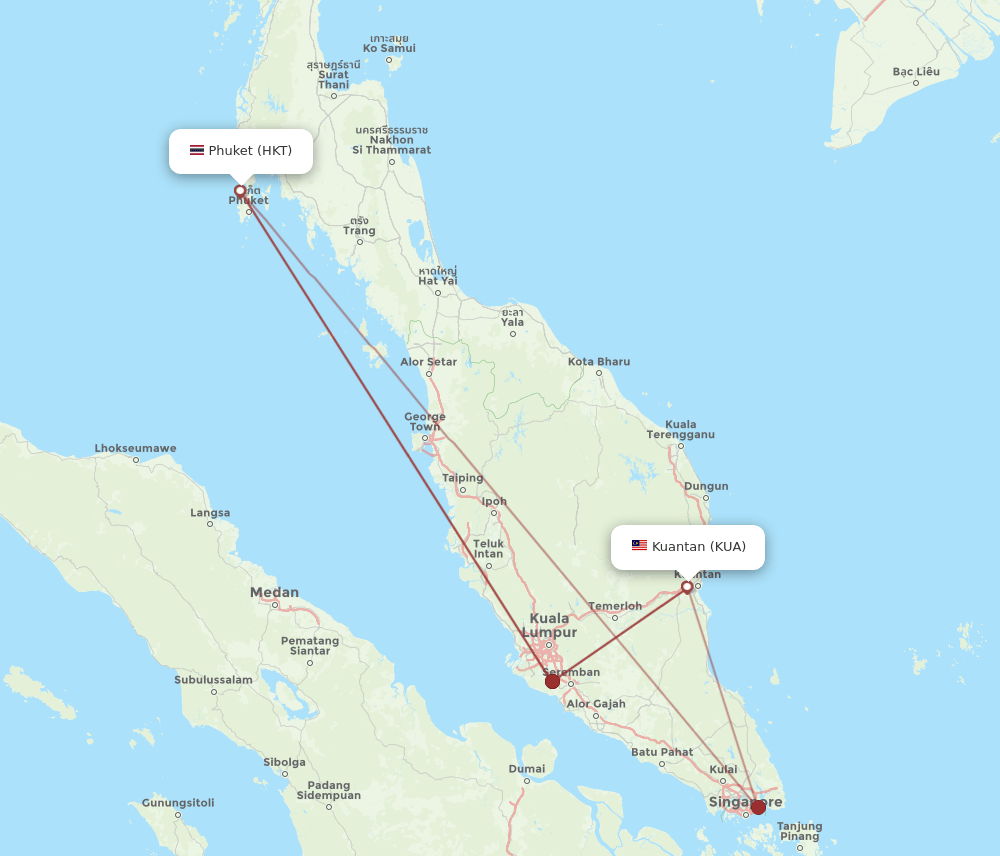KUA-HKT flight routes