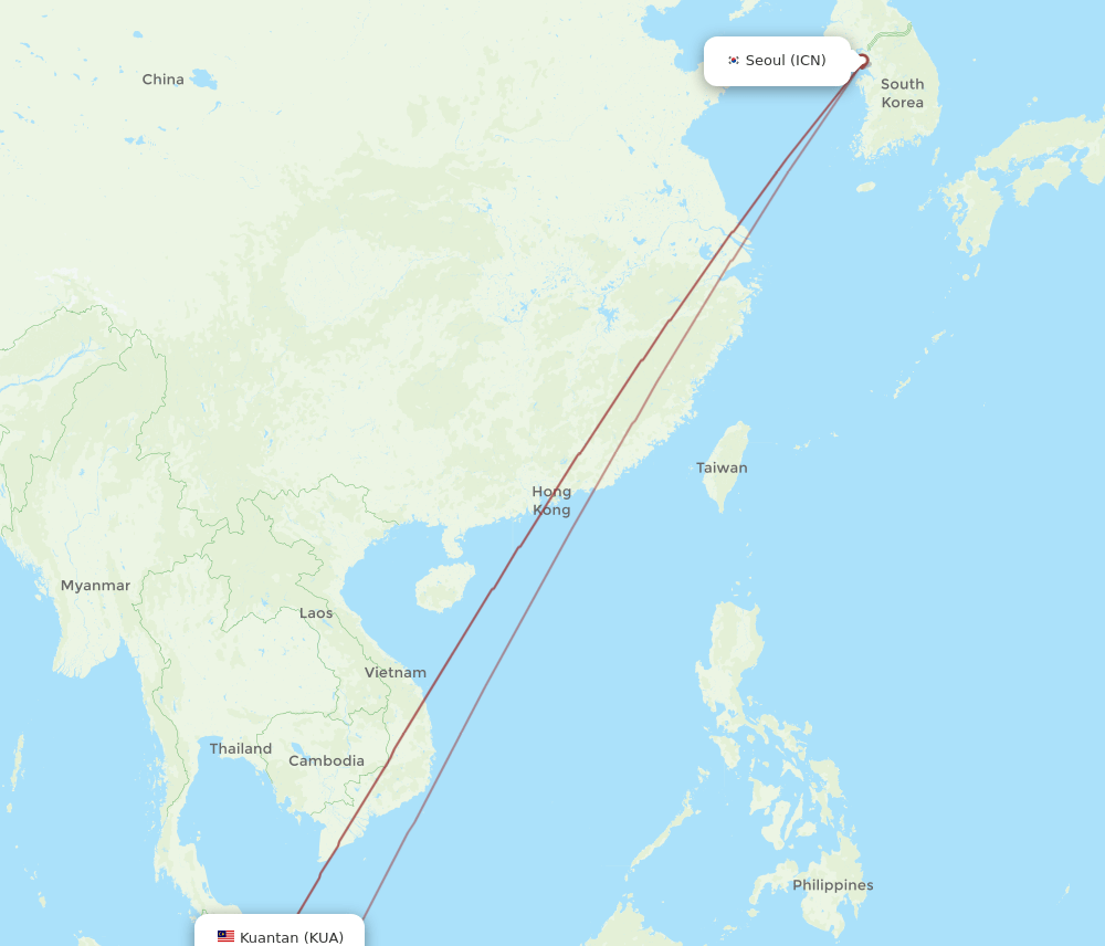 KUA to ICN flights and routes map