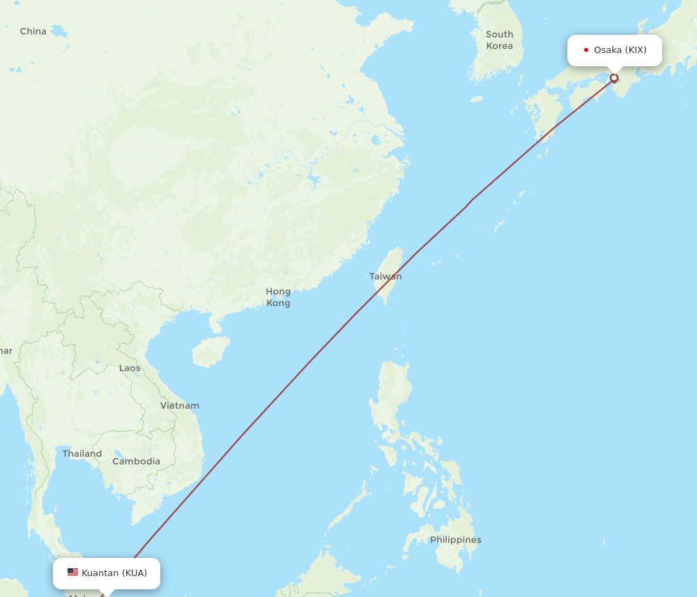 KUA-KIX flight routes