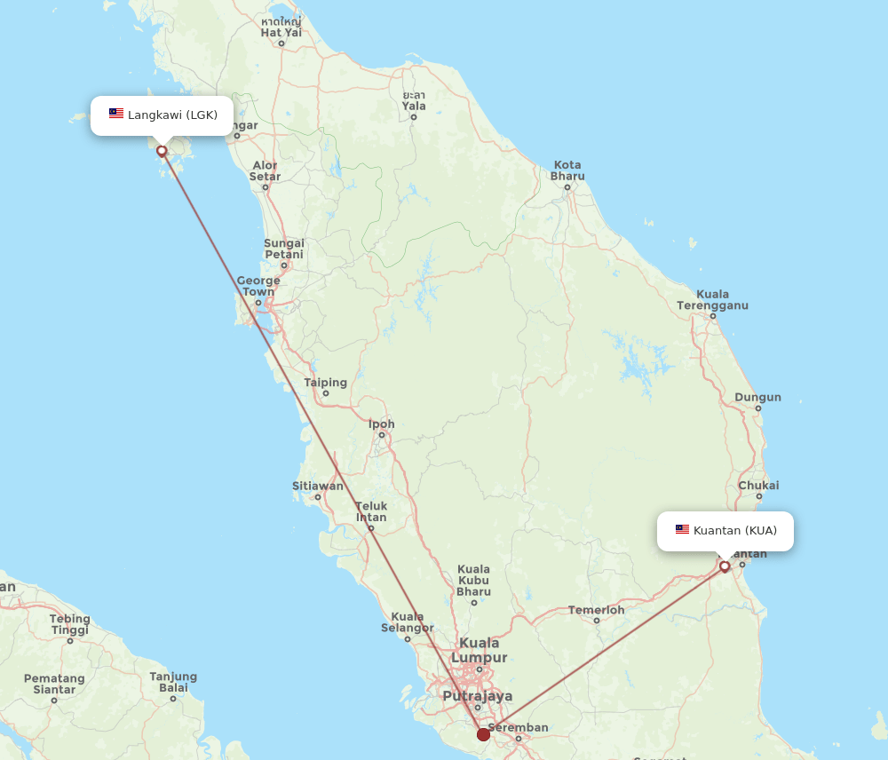 KUA-LGK flight routes