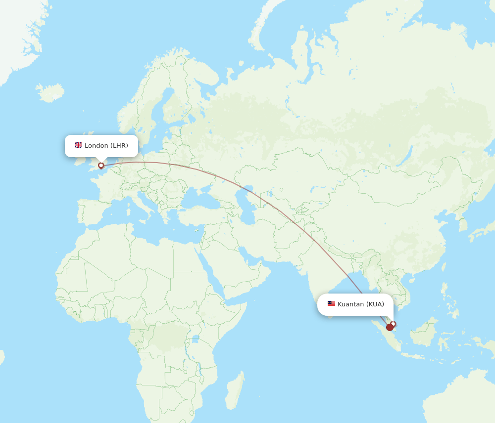 KUA-LHR flight routes