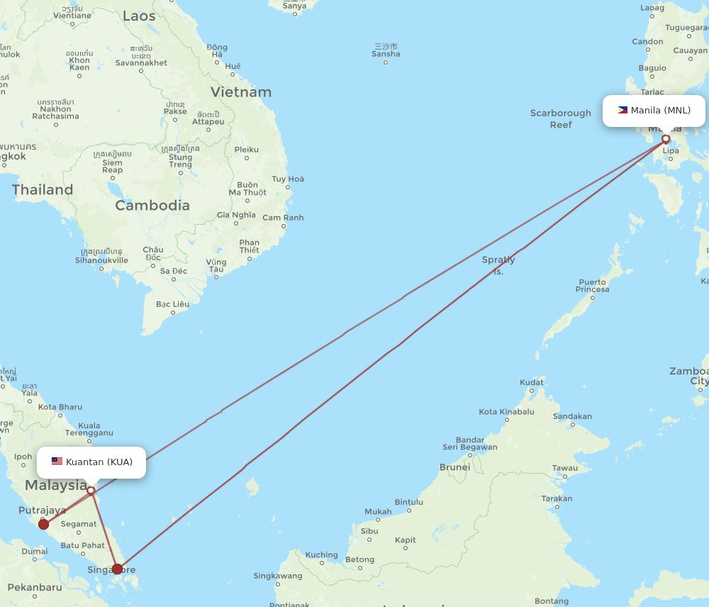 KUA to MNL flights and routes map
