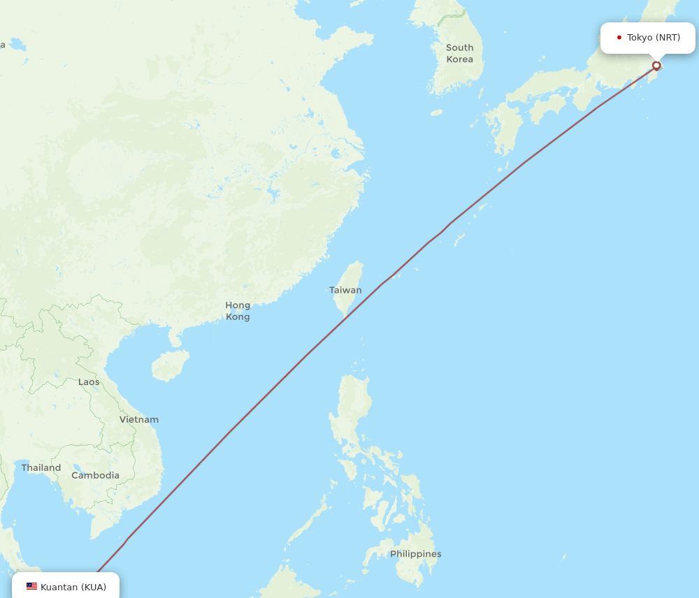 KUA-NRT flight routes