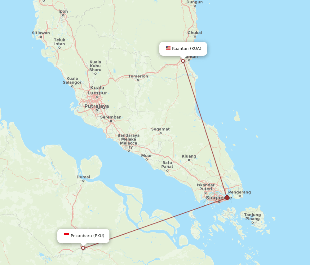 KUA-PKU flight routes