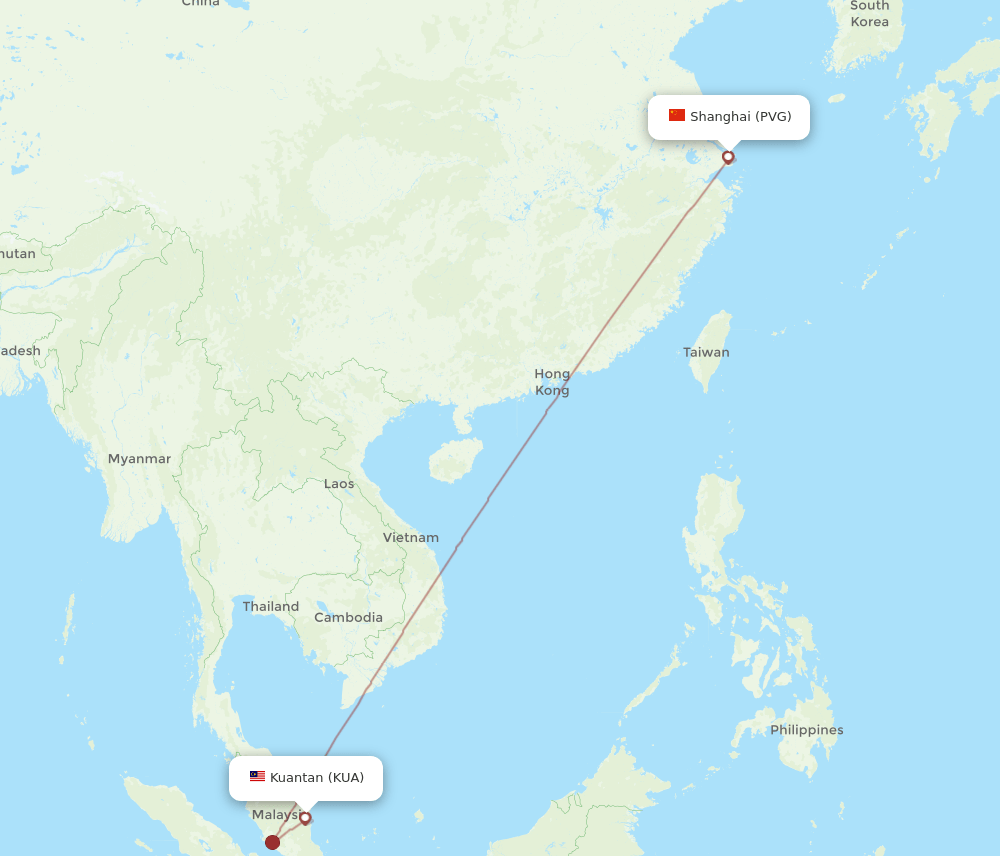 KUA-PVG flight routes