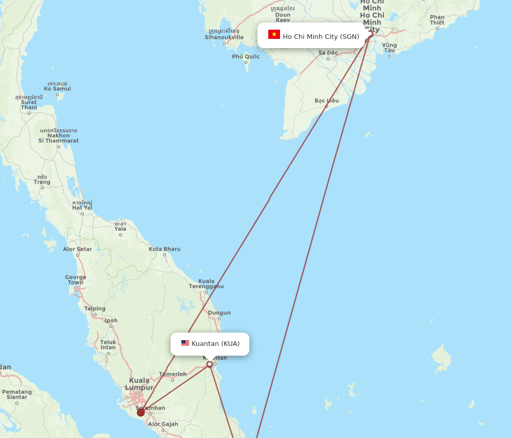 KUA to SGN flights and routes map