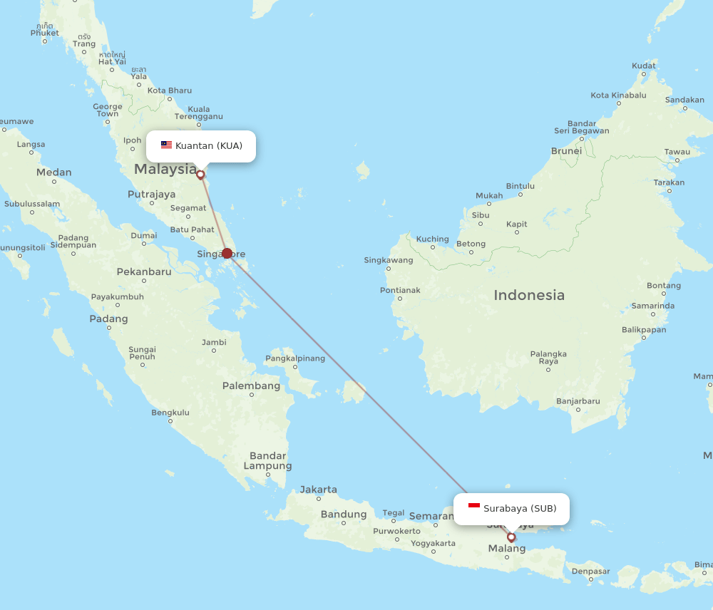 KUA to SUB flights and routes map