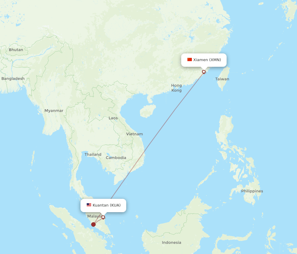 KUA-XMN flight routes